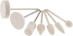 Value Collection - 7 Piece, 3/32" Shank Diam, Wool Felt Bob Set - Medium Density, Includes Ball, Cone, Cylinder, Flame, Olive & Oval Bobs - Exact Tooling