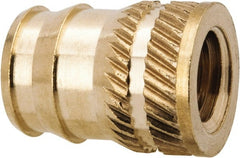 E-Z LOK - 1/4-20, 0.321" Small to 0.363" Large End Hole Diam, Brass Double Vane Tapered Hole Threaded Insert - 3/8" Insert, 0.332" Pilot Diam, 1/2" OAL, 0.194" Min Wall Thickness, 11/32" Drill, 0.194" Min Grip - Exact Tooling