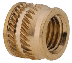 E-Z LOK - 1/4-28, 0.349" Small to 0.363" Large End Hole Diam, Brass Single Vane Tapered Hole Threaded Insert - 3/8" Insert, 0.354" Pilot Diam, 0.3" OAL, 0.194" Min Wall Thickness, 11/32" Drill, 0.194" Min Grip - Exact Tooling