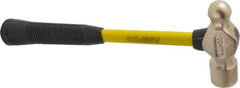 Ampco - 1-1/2 Lb Head Aluminum Bronze Nonsparking Ball Pein Hammer - Fiberglass Handle, 14" OAL, Fiberglass with Cushion Grip - Exact Tooling