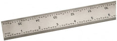 SPI - 36" Long, 1/100, 1/64, 1/32, 1/10" Graduation, Rigid Steel Rule - 5R Graduation Style, 1-1/4" Wide, Silver, Satin Chrome Finish - Exact Tooling