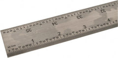 SPI - 36" Long, 1/100, 1/64, 1/50, 1/32" Graduation, Rigid Steel Rule - 16R Graduation Style, 1-1/4" Wide, Silver, Satin Chrome Finish - Exact Tooling
