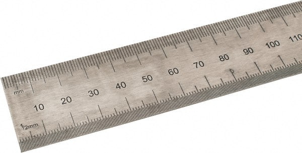 SPI - 36" Long, 0.5, 1mm Graduation, Rigid Steel Rule - Metric Graduation Style, 1-1/4" Wide, Black, Black Chrome Finish - Exact Tooling