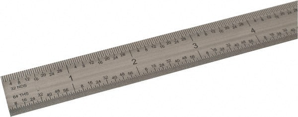 SPI - 36" Long, 1/100, 1/64, 1/32, 1/10" Graduation, Flexible Steel Rule - 5R Graduation Style, 3/4" Wide, Silver, Satin Chrome Finish - Exact Tooling