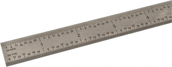 SPI - 36" Long, 1/100, 1/64, 1/50, 1/32" Graduation, Flexible Steel Rule - 16R Graduation Style, 3/4" Wide, Silver, Satin Chrome Finish - Exact Tooling