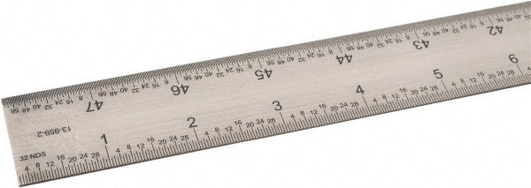 SPI - 48" Long, 1/64, 1/32" and 0.5, 1mm Graduation, Rigid Steel Rule - English/Metric Graduation Style, 1-1/4" Wide, Silver, Satin Chrome Finish - Exact Tooling