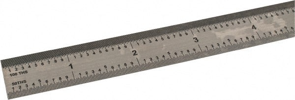 SPI - 72" Long, 1/100 & 1/50 Graduations, Flexible Steel Rule - 12R Graduation Style, 1" Wide, Silver, Polished Finish - Exact Tooling