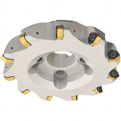 Iscar - 125mm Cut Diam, 40mm Arbor Hole, 3.5mm Max Depth of Cut, 30° Indexable Chamfer & Angle Face Mill - 9 Inserts, H600 WXCU 08 Insert, Right Hand Cut, 9 Flutes, Through Coolant, Series Helido - Exact Tooling
