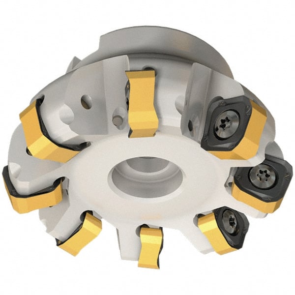 Iscar - 89.7mm Cut Diam, 27mm Arbor Hole, 6mm Max Depth of Cut, 65° Indexable Chamfer & Angle Face Mill - 10 Inserts, OXMT 0507\xB6RXMT 1607\xB6S865 SNMU 1305 Insert, Right Hand Cut, 10 Flutes, Through Coolant, Series Helido - Exact Tooling