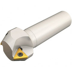 Iscar - 60° Lead Angle, 39.4mm Max Cut Diam, 25mm Min Cut Diam, 12.3mm Max Depth of Cut, Indexable Chamfer and Angle End Mill - 2 Inserts, TPMT Insert Style, 100mm Overall Length, Straight Shank - Exact Tooling