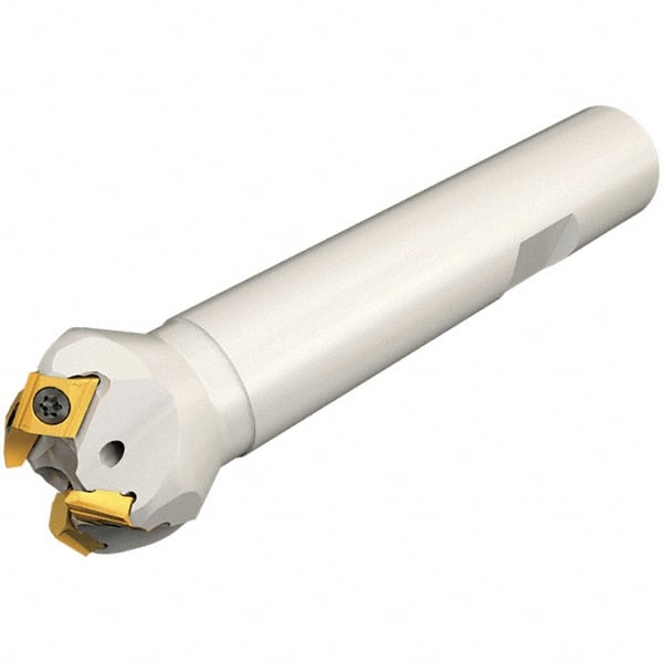 Iscar - 30° Lead Angle, 40.9mm Max Cut Diam, 16mm Min Cut Diam, 7mm Max Depth of Cut, Indexable Chamfer and Angle End Mill - 3 Inserts, TPMT Insert Style, 100mm Overall Length, Straight Shank, 60° Included Angle - Exact Tooling