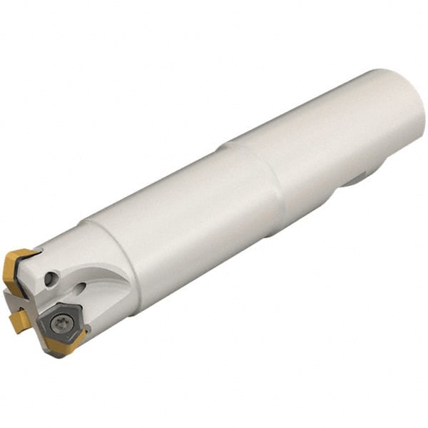 Iscar - 30° Lead Angle, 20mm Max Cut Diam, 13mm Min Cut Diam, 1.5mm Max Depth of Cut, Indexable Chamfer and Angle End Mill - 3 Inserts, H600 WXCU 04 Insert Style, 104mm Overall Length, Through Coolant, Straight Shank - Exact Tooling