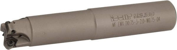 Iscar - 30° Lead Angle, 3/4" Max Cut Diam, 0.47" Min Cut Diam, 0.06" Max Depth of Cut, Indexable Chamfer and Angle End Mill - 3 Inserts, H600 WXCU 04 Insert Style, 4.2" Overall Length, Through Coolant, Straight Shank - Exact Tooling