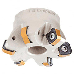 Iscar - 8 Inserts, 4.15" Cutter Diam, 0.047" Max Depth of Cut, Indexable High-Feed Face Mill - 1.26" Arbor Hole Diam, 0.567" Keyway Width, 1.969" High, FF SOF Toolholder, ON.U 05, OXMT 0507, S845 SN.U 13 Inserts, Series Helido - Exact Tooling