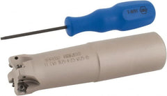 Iscar - 1-1/4" Cut Diam, 0.043" Max Depth, 1-1/4" Shank Diam, Weldon Shank Indexable High-Feed End Mill - Screw Holding Method, H600 WXCU 05 Insert, FF EWX-05 Toolholder, Through Coolant - Exact Tooling