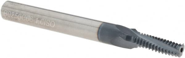 Iscar - M6x1.00 ISO, 0.181" Cutting Diam, 3 Flute, Solid Carbide Helical Flute Thread Mill - Internal Thread, 0.6" LOC, 2-1/2" OAL, 1/4" Shank Diam - Exact Tooling