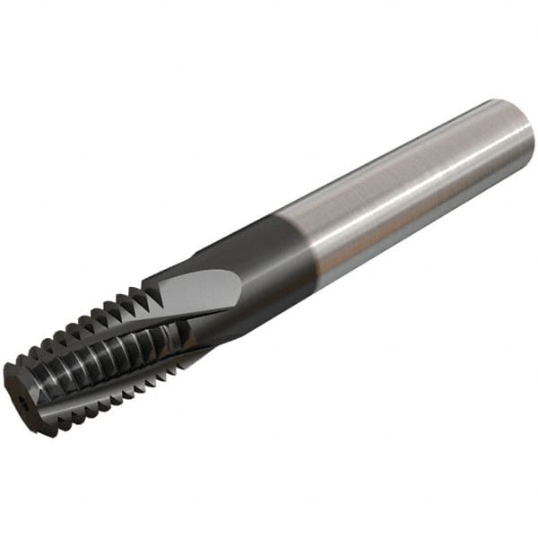 Iscar - 1/8-27 NPT, 0.2992" Cutting Diam, 3 Flute, Solid Carbide Helical Flute Thread Mill - Internal/External Thread, 10.8mm LOC, 64mm OAL, 8mm Shank Diam - Exact Tooling