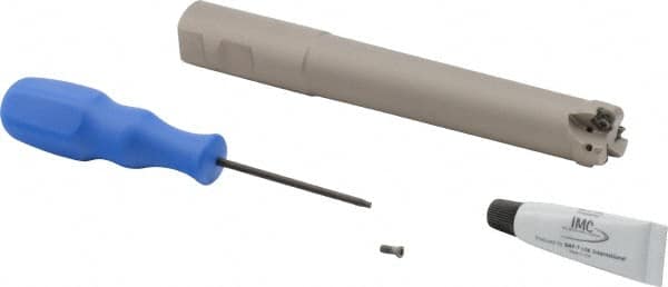 Iscar - 1" Cut Diam, 0.043" Max Depth, 1" Shank Diam, Weldon Shank Indexable High-Feed End Mill - Screw Holding Method, H600 WXCU 05 Insert, FF EWX-05 Toolholder, Through Coolant - Exact Tooling