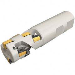 Iscar - 25mm Cut Diam, 35mm Max Depth of Cut, 25mm Shank Diam, 100mm OAL, Indexable Square Shoulder Helical End Mill - H490 ANKX 09.. Inserts, Weldon Shank, 90° Lead Angle, Through Coolant, Series Helido - Exact Tooling