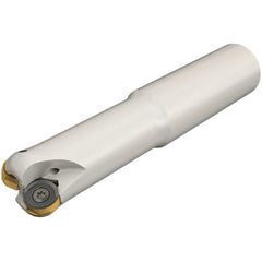 Iscar - 32mm Cut Diam, 8.7mm Max Depth of Cut, 32mm Shank Diam, 120mm OAL, Indexable Copy End Mill - 4 Inserts, H400 RNHU 1205 Insert, Cylindrical Shank, Through Coolant - Exact Tooling