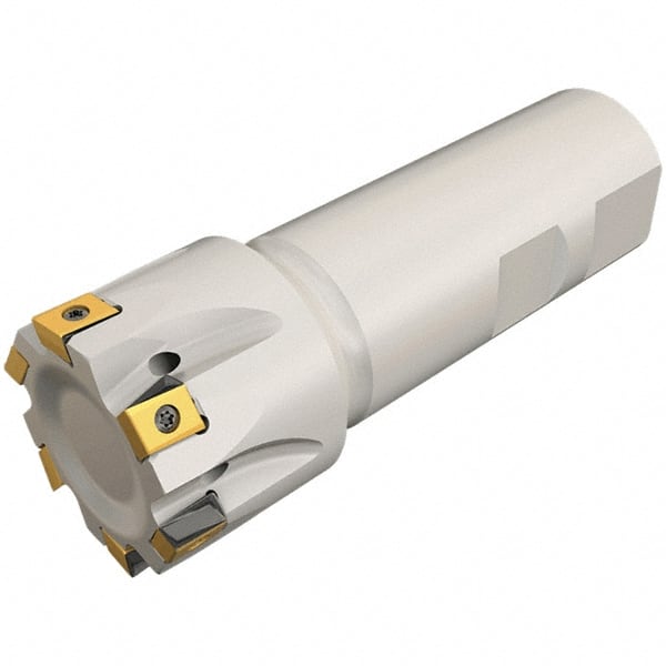 Iscar - 32mm Cut Diam, 8mm Max Depth of Cut, 32mm Shank Diam, 130mm OAL, Indexable Square Shoulder Helical End Mill - T490 LN.T 0804 Inserts, Cylindrical Shank, 90° Lead Angle, Through Coolant, Series Helitang - Exact Tooling