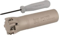 Iscar - 1-1/4" Cut Diam, 0.315" Max Depth of Cut, 1" Shank Diam, 4" OAL, Indexable Square Shoulder Helical End Mill - T490 LN.T 0804 Inserts, Weldon Shank, 90° Lead Angle, Through Coolant, Series Helitang - Exact Tooling