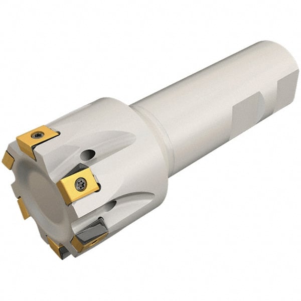 Iscar - 5/8" Cut Diam, 0.315" Max Depth of Cut, 5/8" Shank Diam, 3-1/4" OAL, Indexable Square Shoulder Helical End Mill - T490 LN.T 0804 Inserts, Weldon Shank, 90° Lead Angle, Through Coolant, Series Helitang - Exact Tooling