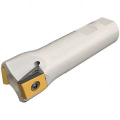 Iscar - 1-1/4" Cut Diam, 0.63" Max Depth of Cut, 1" Shank Diam, 4" OAL, Indexable Square Shoulder Helical End Mill - T490 LN.T 1607 Inserts, Weldon Shank, 90° Lead Angle, Through Coolant, Series Helitang - Exact Tooling