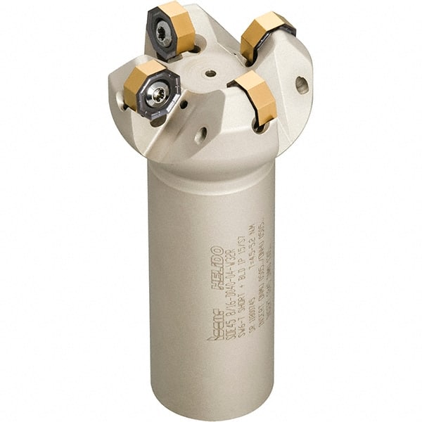 Iscar - 45° Lead Angle, 1.659" Max Cut Diam, 1-1/4" Min Cut Diam, 0.138" Max Depth of Cut, Indexable Chamfer and Angle End Mill - 3 Inserts, ONMU, OXMT, RXMT, SNMU Insert Style, 4" Overall Length, Through Coolant, Straight Shank - Exact Tooling