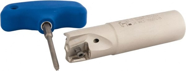 Iscar - 1" Cut Diam, 0.49" Max Depth of Cut, 1" Shank Diam, 4" OAL, Indexable Square Shoulder Helical End Mill - T490 LN.T 1306 Inserts, Weldon Shank, 90° Lead Angle, Through Coolant, Series Helitang - Exact Tooling