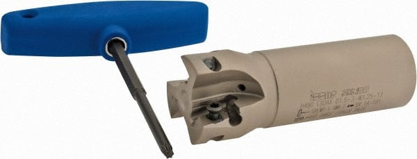 Iscar - 1-1/2" Cut Diam, 0.63" Max Depth of Cut, 1-1/4" Shank Diam, 4" OAL, Indexable Square Shoulder Helical End Mill - H490 ANKX 17.. Inserts, Weldon Shank, 90° Lead Angle, Through Coolant, Series Helido - Exact Tooling