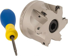 Iscar - 6 Inserts, 2-1/2" Cut Diam, 1" Arbor Diam, 0.315" Max Depth of Cut, Indexable Square-Shoulder Face Mill - 0/90° Lead Angle, 1.77" High, HM390 TPKT 1003 Insert Compatibility, Through Coolant, Series HeliIQMill - Exact Tooling