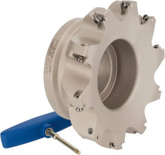 Iscar - 10 Inserts, 6" Cut Diam, 2" Arbor Diam, 0.512" Max Depth of Cut, Indexable Square-Shoulder Face Mill - 0/90° Lead Angle, 2-1/2" High, HM390 TDKT 1505 Insert Compatibility, Through Coolant, Series HeliIQMill - Exact Tooling