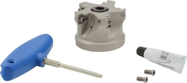 Iscar - 5 Inserts, 2-1/2" Cut Diam, 1" Arbor Diam, 0.512" Max Depth of Cut, Indexable Square-Shoulder Face Mill - 0/90° Lead Angle, 1-3/4" High, HM390 TDKT 1505 Insert Compatibility, Through Coolant, Series HeliIQMill - Exact Tooling