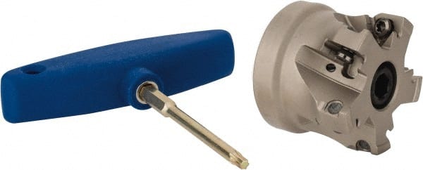 Iscar - 3 Inserts, 2" Cut Diam, 3/4" Arbor Diam, 0.512" Max Depth of Cut, Indexable Square-Shoulder Face Mill - 0/90° Lead Angle, 1.57" High, HM390 TDKT 1505 Insert Compatibility, Through Coolant, Series HeliIQMill - Exact Tooling