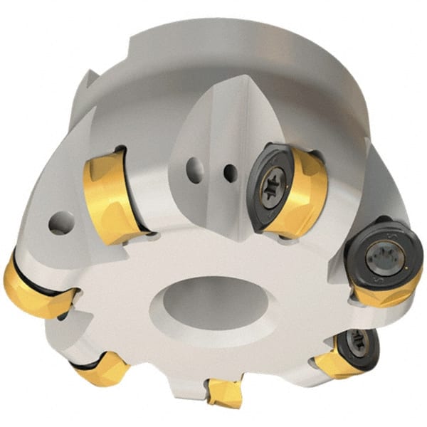Iscar - 50mm Cut Diam, 12mm Max Depth, 22mm Arbor Hole, 5 Inserts, H400 RNHU Insert Style, Indexable Copy Face Mill - H400 FR-16 Cutter Style, 50mm High, Through Coolant, Series Helido - Exact Tooling