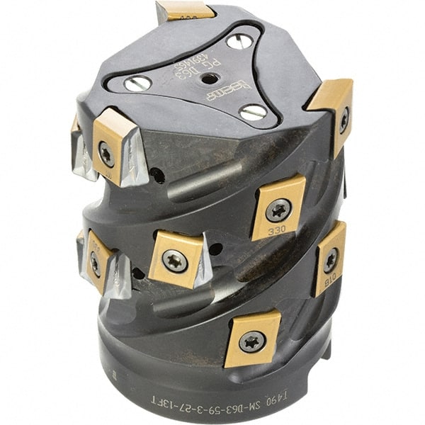 Iscar - 15 Inserts, 63mm Cut Diam, 27mm Arbor Diam, 59mm Max Depth of Cut, Indexable Square-Shoulder Face Mill - 0/90° Lead Angle, 80mm High, T490 LN.. 1306 Insert Compatibility, Through Coolant, Series Helitang - Exact Tooling