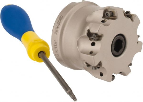 Iscar - 7 Inserts, 2" Cut Diam, 3/4" Arbor Diam, 0.315" Max Depth of Cut, Indexable Square-Shoulder Face Mill - 0/90° Lead Angle, 1.57" High, H490 AN.X 09 Insert Compatibility, Through Coolant, Series Helido - Exact Tooling