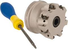 Iscar - 7 Inserts, 2" Cut Diam, 3/4" Arbor Diam, 0.315" Max Depth of Cut, Indexable Square-Shoulder Face Mill - 0/90° Lead Angle, 1.57" High, H490 AN.X 09 Insert Compatibility, Through Coolant, Series Helido - Exact Tooling