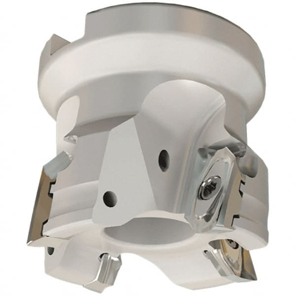 Iscar - 4 Inserts, 50mm Cut Diam, 22mm Arbor Diam, 13.5mm Max Depth of Cut, Indexable Square-Shoulder Face Mill - 0/90° Lead Angle, 45mm High, HM90 AXCR 1505 Insert Compatibility, Through Coolant, Series Helialu - Exact Tooling