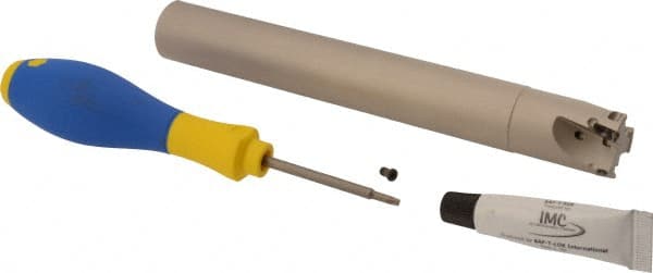 Iscar - 1" Cut Diam, 0.315" Max Depth of Cut, 1" Shank Diam, 7.87" OAL, Indexable Square Shoulder Helical End Mill - HM390 TPKT 1003 Inserts, Cylindrical Shank, 90° Lead Angle, Through Coolant, Series HeliIQMill - Exact Tooling