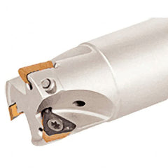 Iscar - 1" Cut Diam, 0.315" Max Depth of Cut, 1" Shank Diam, 7.87" OAL, Indexable Square Shoulder Helical End Mill - HM390 TPKT 1003 Inserts, Cylindrical Shank, 90° Lead Angle, Through Coolant, Series HeliIQMill - Exact Tooling