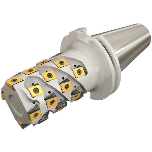 Iscar - 80mm Cut Diam, 82mm Max Depth of Cut, Indexable Square Shoulder End Mill - T490 LN.T 13.. Inserts, INT50 Taper Shank, 90° Lead Angle, Through Coolant, Series Helitang - Exact Tooling