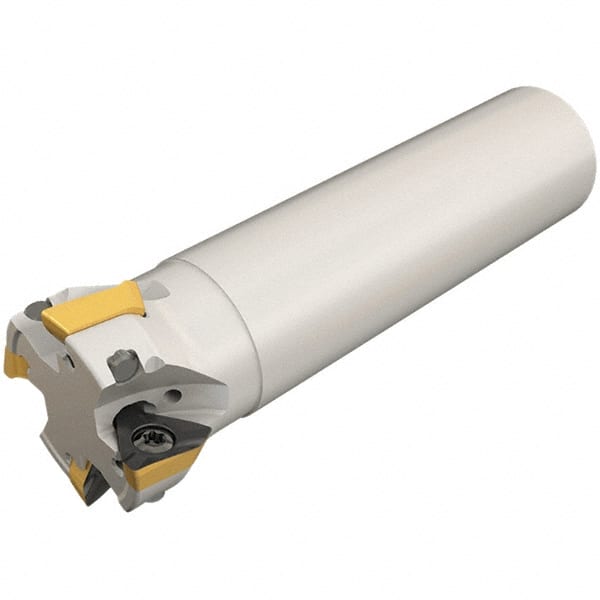 Iscar - 40mm Cut Diam, 13mm Max Depth of Cut, 32mm Shank Diam, 130mm OAL, Indexable Square Shoulder Helical End Mill - HM390 TDKT 1505 Inserts, Cylindrical Shank, 90° Lead Angle, Through Coolant, Series HeliIQMill - Exact Tooling