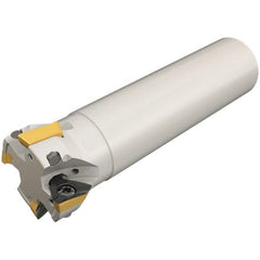 Iscar - 40mm Cut Diam, 13mm Max Depth of Cut, 32mm Shank Diam, 130mm OAL, Indexable Square Shoulder Helical End Mill - HM390 TDKT 1505 Inserts, Cylindrical Shank, 90° Lead Angle, Through Coolant, Series HeliIQMill - Exact Tooling