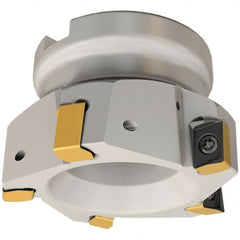 Iscar - 4 Inserts, 63mm Cut Diam, 27mm Arbor Diam, 12mm Max Depth of Cut, Indexable Square-Shoulder Face Mill - 0/90° Lead Angle, 50mm High, H490 AN.X 12 Insert Compatibility, Through Coolant, Series Helido - Exact Tooling