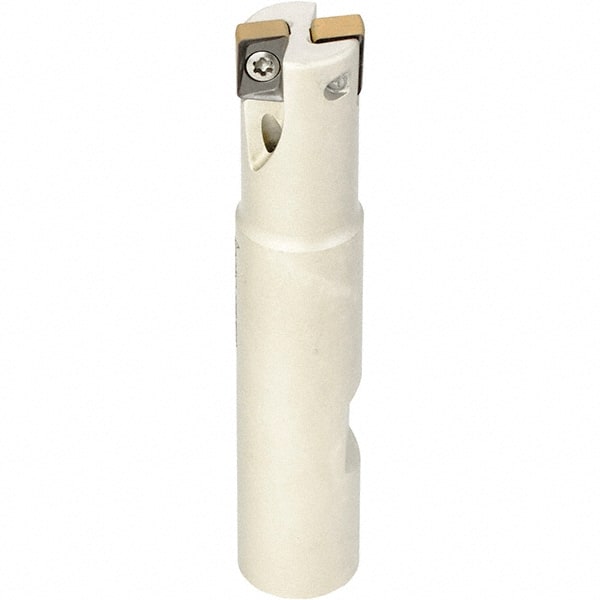 Iscar - 1" Cut Diam, 0.472" Max Depth of Cut, 1" Shank Diam, 7.874" OAL, Indexable Square Shoulder Helical End Mill - H490 ANKX 12.. Inserts, Cylindrical Shank, 90° Lead Angle, Through Coolant, Series Helido - Exact Tooling