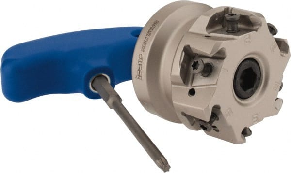 Iscar - 6 Inserts, 2" Cut Diam, 3/4" Arbor Diam, 0.492" Max Depth of Cut, Indexable Square-Shoulder Face Mill - 0/90° Lead Angle, 1.57" High, T490 LN.T 1306 Insert Compatibility, Through Coolant, Series Helitang - Exact Tooling