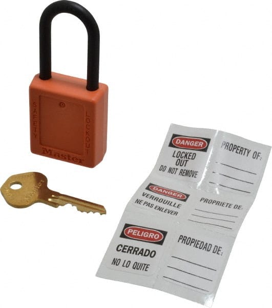 Master Lock - Keyed Alike Nonconductive Lockout Padlock - 1-1/2" Shackle Clearance, 1/4" Shackle Diam, 1-3/4" Body Height x 1-1/2" Body Width, Orange, 6 Pins - Exact Tooling