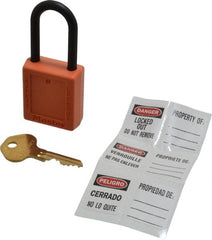 Master Lock - Keyed Alike Nonconductive Lockout Padlock - 1-1/2" Shackle Clearance, 1/4" Shackle Diam, 1-3/4" Body Height x 1-1/2" Body Width, Orange, 6 Pins - Exact Tooling